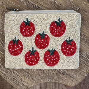 Beaded Coin Purse Strawberry Red Wallet Travel Pouch Womens Accessories NEW!